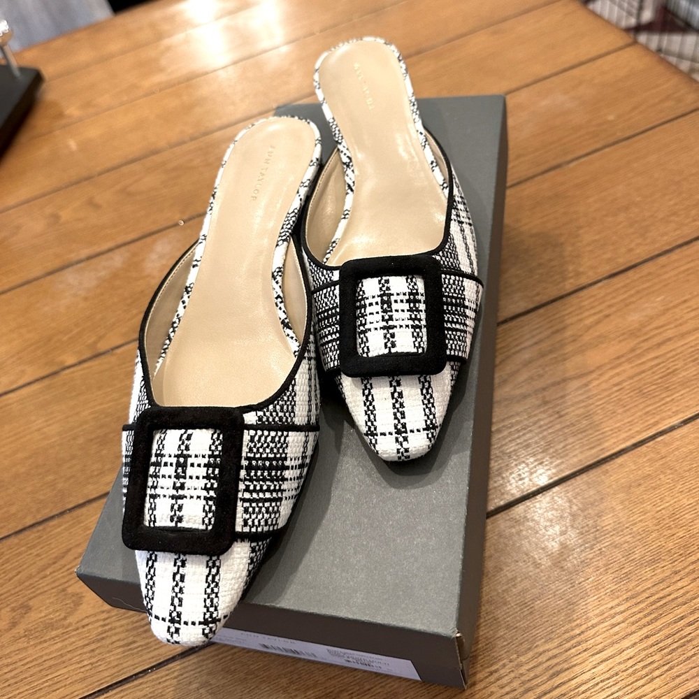Ann Taylor Buckle Mule Adina Plaid Pump - Missy